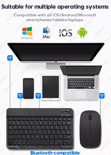 Trådlöst Bluetooth Tangentbord & Mus – Kompatibel med iPad, iPhone, Android & Windows