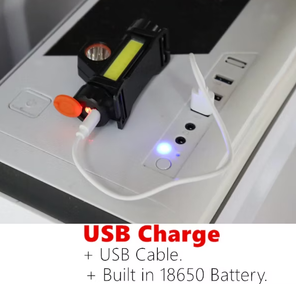 Pannlampa 4000LM med COB + XP-G T6 LED – inkl. 18650-batteri & USB-laddkabel