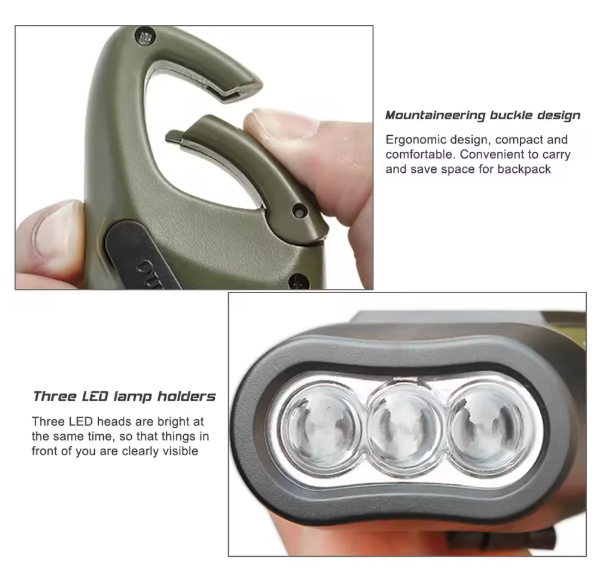 Portabel LED-ficklampa med solpanel & handvev – Nödlampa för camping och friluftsliv