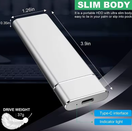 2TB Extern Hårddisk USB 3.1 – Portabel SSD för PC/Mac