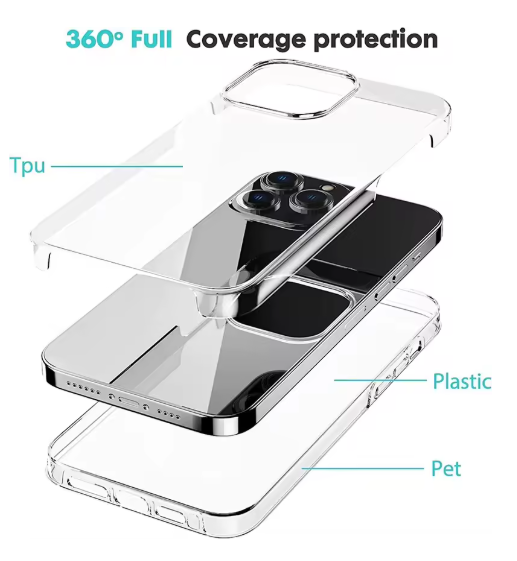 360° Transparent Mobilskal – iPhone 11–16 Pro Max – Stöttåligt Slim Case
