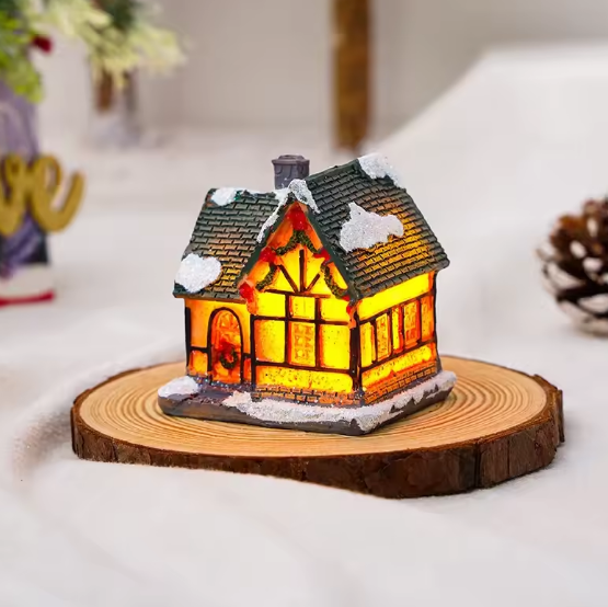 Dekorativt LED-hus i resin – 6 modeller – Batteridriven julbelysning