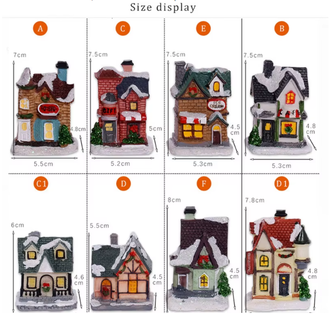 Dekorativt LED-hus i resin – 6 modeller – Batteridriven julbelysning