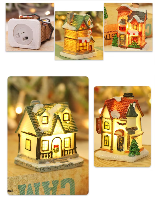 Dekorativt LED-hus i resin – 6 modeller – Batteridriven julbelysning