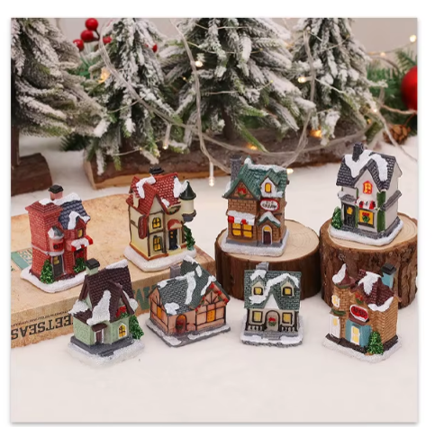 Dekorativt LED-hus i resin – 6 modeller – Batteridriven julbelysning